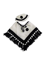 Handknitted white and black woolen poncho and cap for kids between 1 and 2 years || winterwear || beautiful design and excellent finish and amazing crotchet work