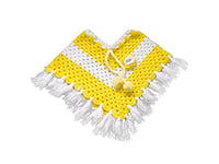 EELIKA Handmade Woolen Crochet Poncho with Caps for Kids, 3 to 6 Months, Yellow and White