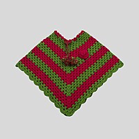 (1-2 Years) Baby Handknitted Woolen Poncho, Red and Green Crochet Design