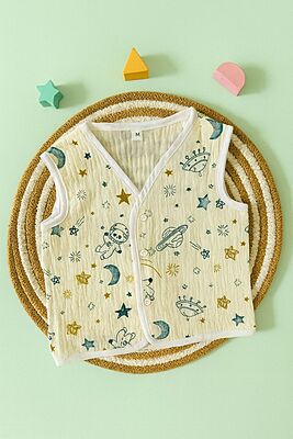 Premium Crinkled Muslin Cotton Jhabla (3–6 Months) – Without Sleeves Premium Crinkled Muslin Cotton Jhabla (3–6 Months) – Without Sleeves