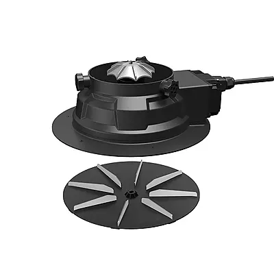 Bottom view of the EFT-FRMS-3099 spreading disc and motor housing assembly Bottom view of the EFT-FRMS-3099 spreading disc and motor housing assembly