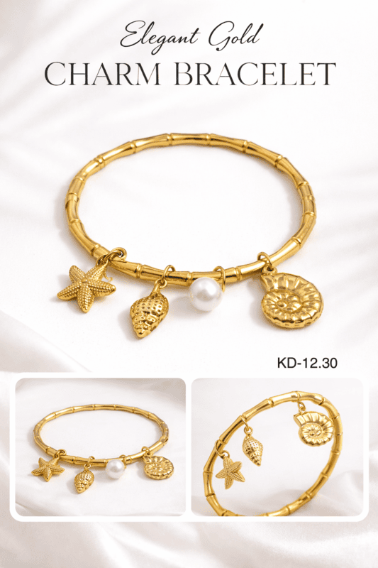 Elegant Gold Charm Bracelet with Starfish and Pearl