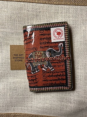 Kaagaz Handcrafed Pocket Notebook | 'Elephant' Print | A Dark Shade of Red