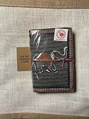 Kaagaz Handcrafted Pocket Notebook | 'Elephant' Print | Grey