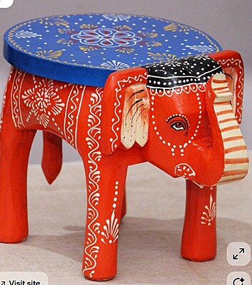 Wooden Elephant stool hand painted