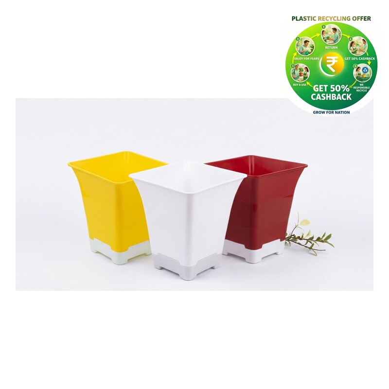 Elite Square Plastic Plant Pot with tray | 9.5 Inch | Indoor & Decorative Planter