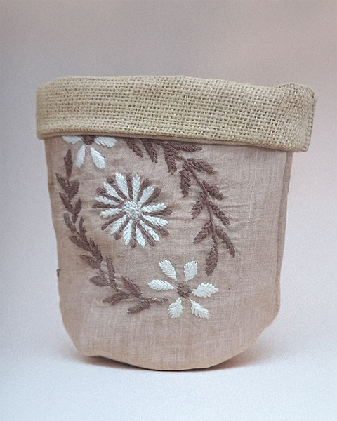 Embroidered Eden Jute Planter