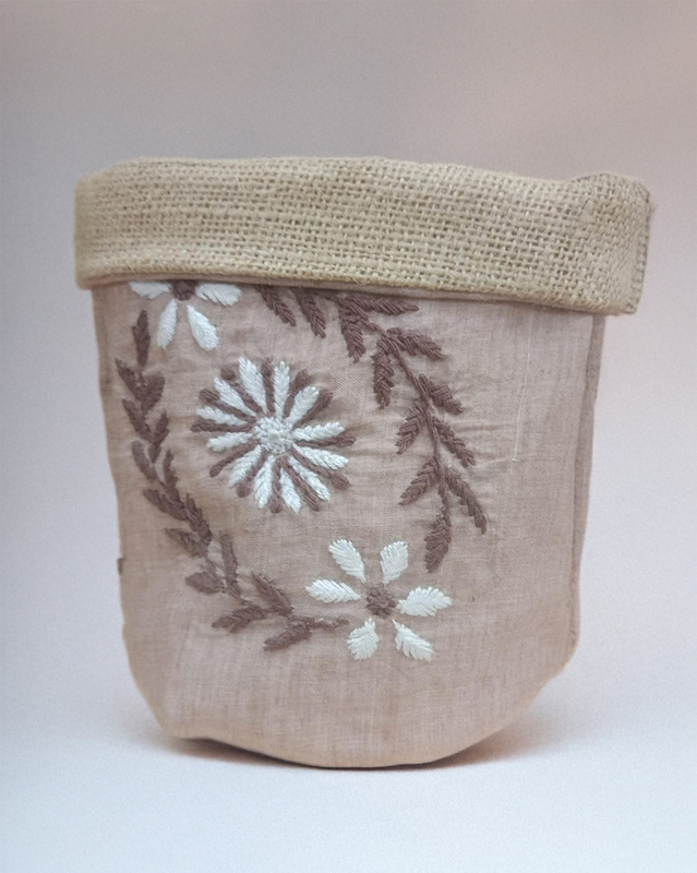Embroidered Eden Jute Planter
