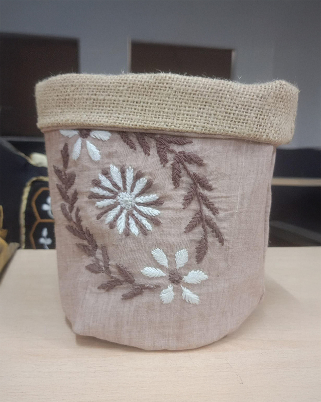 Embroidered Eden Jute Planter