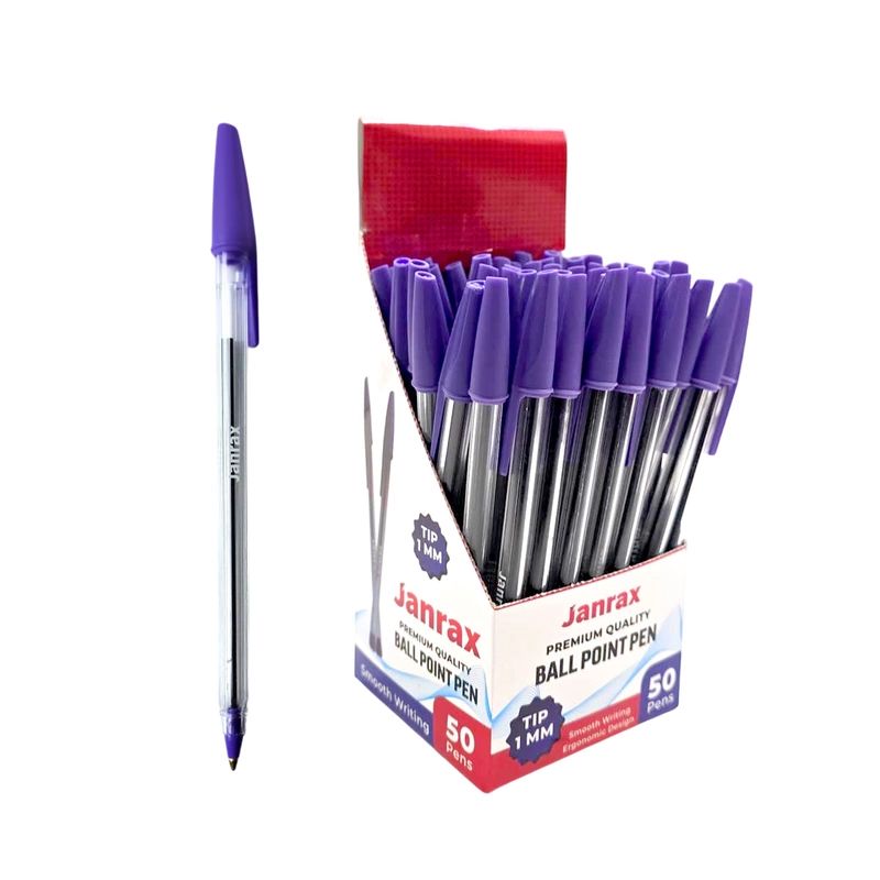 Box of 50 Purple Ballpoint Pens Smooth Glide by Janrax