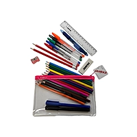 Stationery Filled Pink Zip 8x5"" Pencil Case with Colouring Pencils
