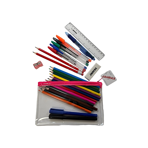 Stationery Filled Pink Zip 8x5"" Pencil Case with Colouring Pencils