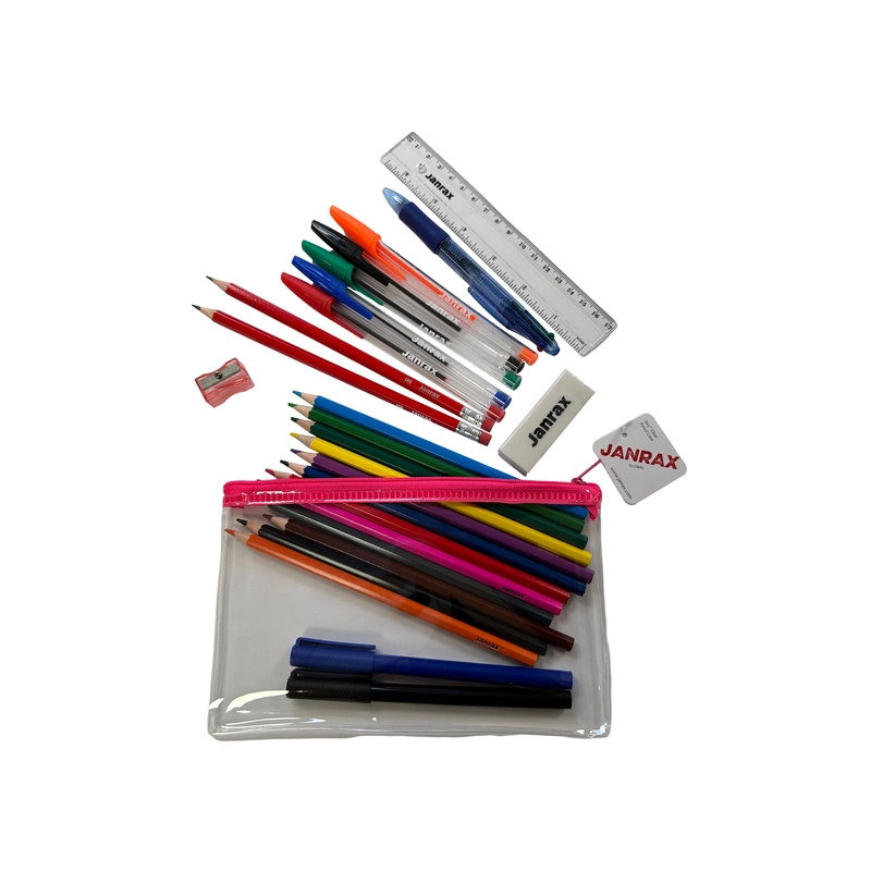 Stationery Filled Pink Zip 8x5"" Pencil Case with Colouring Pencils