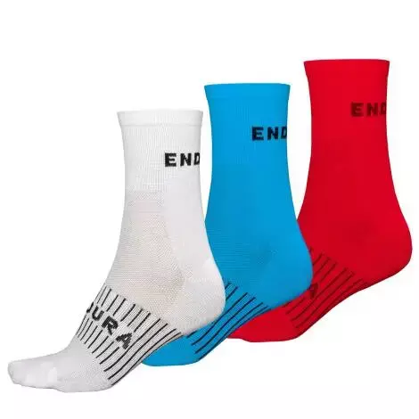 ENDURA COOLMAX RACE SOCKS-3 PACKS (WHITE/BLUE/RED)