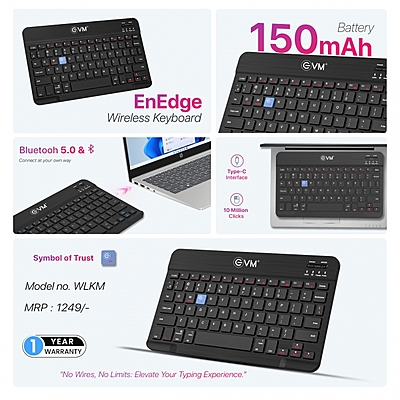 WIRELESS KEYBOARD RECHARGEABLE EVM ENEDGE WLKM (BLACK)