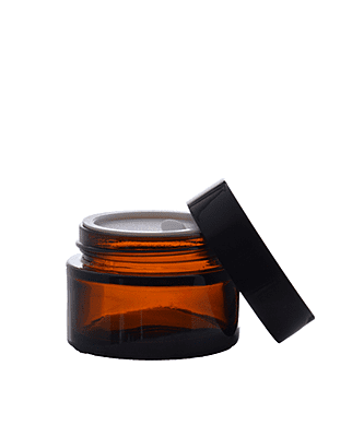 50ml Amber NEW Glass Jar + BLACK Cap + White Seal 50ml Amber NEW Glass Jar + BLACK Cap + White Seal