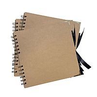 30 Sheets 20x20cm Spiral Bound 180gsm Kraft Scrapbook with Ribbon Closure and Metal Corners