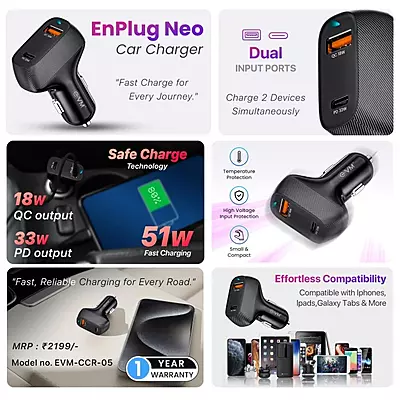 CAR CHARGER EVM ENPLUG 51W QC+PD CCR-05