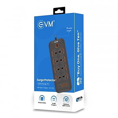 EVM EnSurge-03 Surge Protector | 8 Sockets, 4 USB & 2 Type-C Ports EVM EnSurge-03 Surge Protector | 8 Sockets, 4 USB & 2 Type-C Ports
