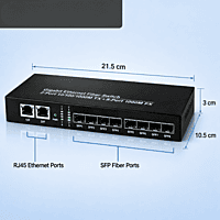 Champion 8 Port Gigabit SFP Fiber Switch with 2 Gigabit RJ45 Ports | Unmanaged L2 Network Switch