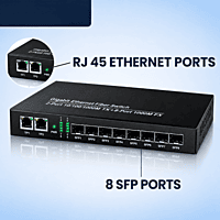 Champion 8 Port Gigabit SFP Fiber Switch with 2 Gigabit RJ45 Ports | Unmanaged L2 Network Switch