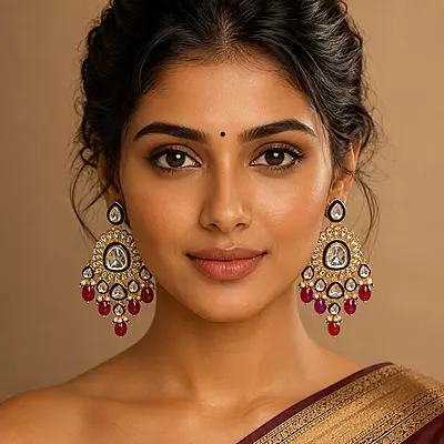 Kundan Aarya Mirror Ruby Drop Earrings
