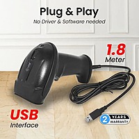 EVM EWBS-018 2D Wired Barcode Scanner – USB, 300 Scans/Sec, Ergonomic Design (Black)