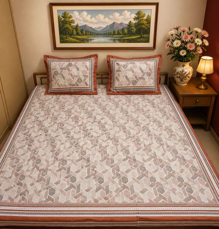 Jaipuri Cotton Double bedsheet in graphic print