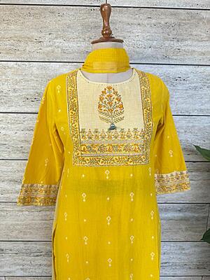 Pure Handloom Cotton Dupatta Set Yellow