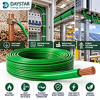 16mm² Copper Cable FR PVC Insulated – (Green) | Single Core Multi-Strand Wire