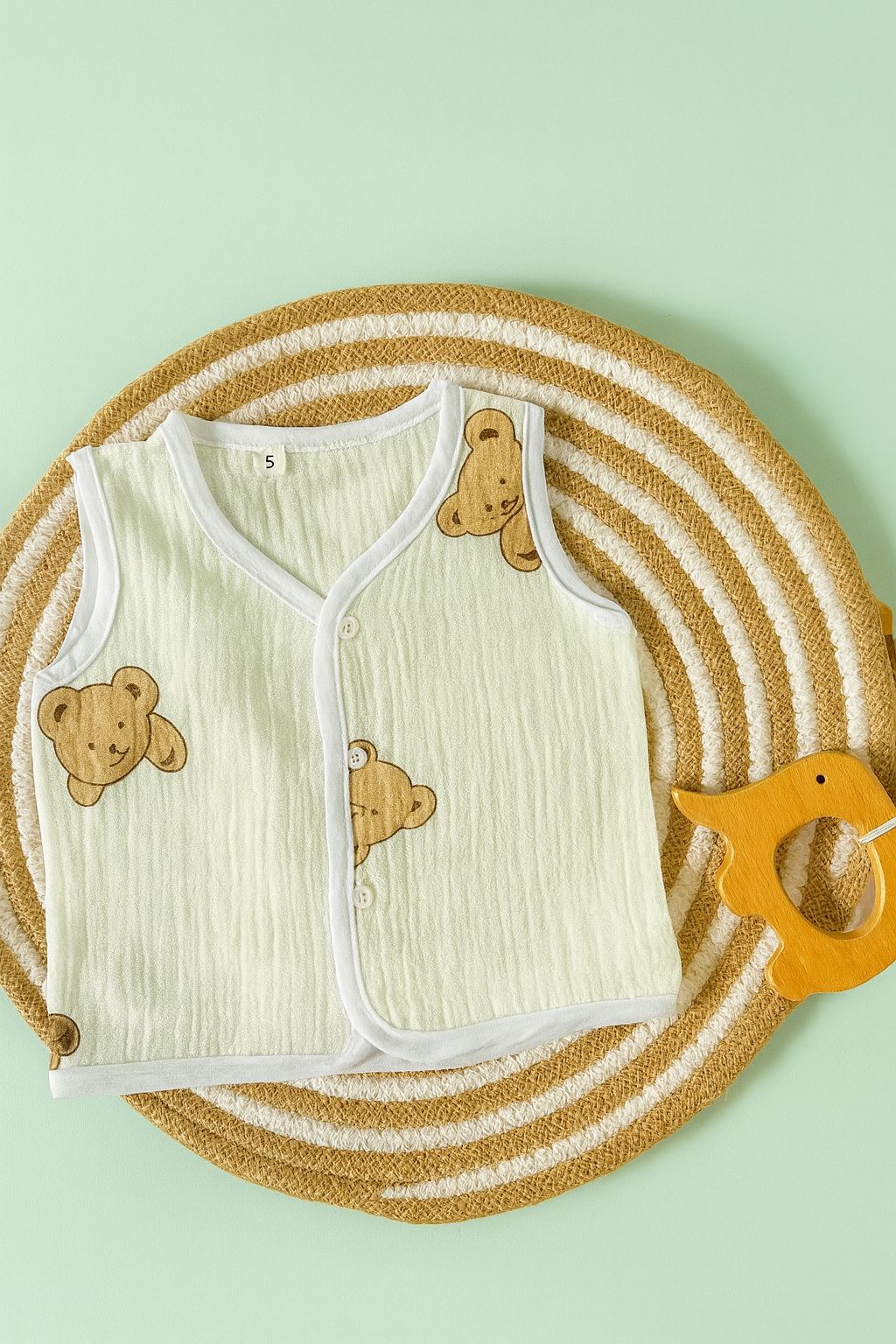 Premium Crinkled Muslin Cotton Jhabla (0–3 Months) – Without Sleeves