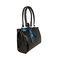 Elegant Black Croc-Embossed Tote Bag with Satin Bow