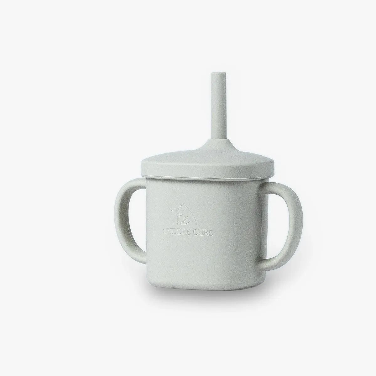 Cuddle Cubs BPA-Free Silicone Sippy Cup with Straw – Grey
