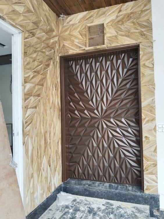 Geometric Elegance: 3D HDHMR Double Door with Deco Paint