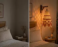 Ivory & Rust Macrame Pendant Lamp Shade with Floral Knotwork & Fringe