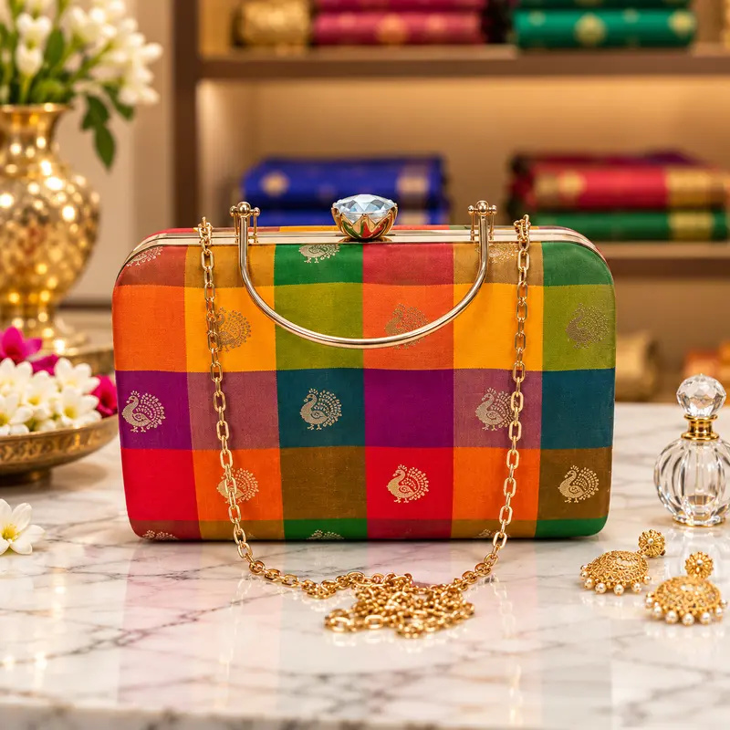 Silk Check Clutches Handmade
