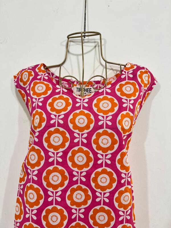 Saira's A-line Dress With a Back Tie - Pink with Orange Flowers