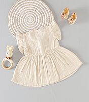 Butter Cream Crinkled Muslin Frill Frock