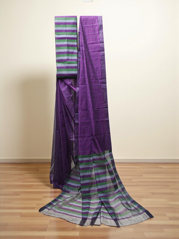 Dark Purple Mangalagiri Handloom Cotton Saree with Blouse Piece