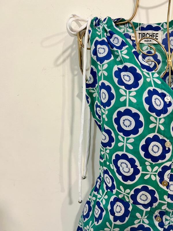 Leher's Sleeve-Less Fit & Flare Dress - Teal & Blue Flowers