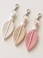 Macrame Leaf Keychain — Ivory, Beige & Blush Pink (Set of 3)