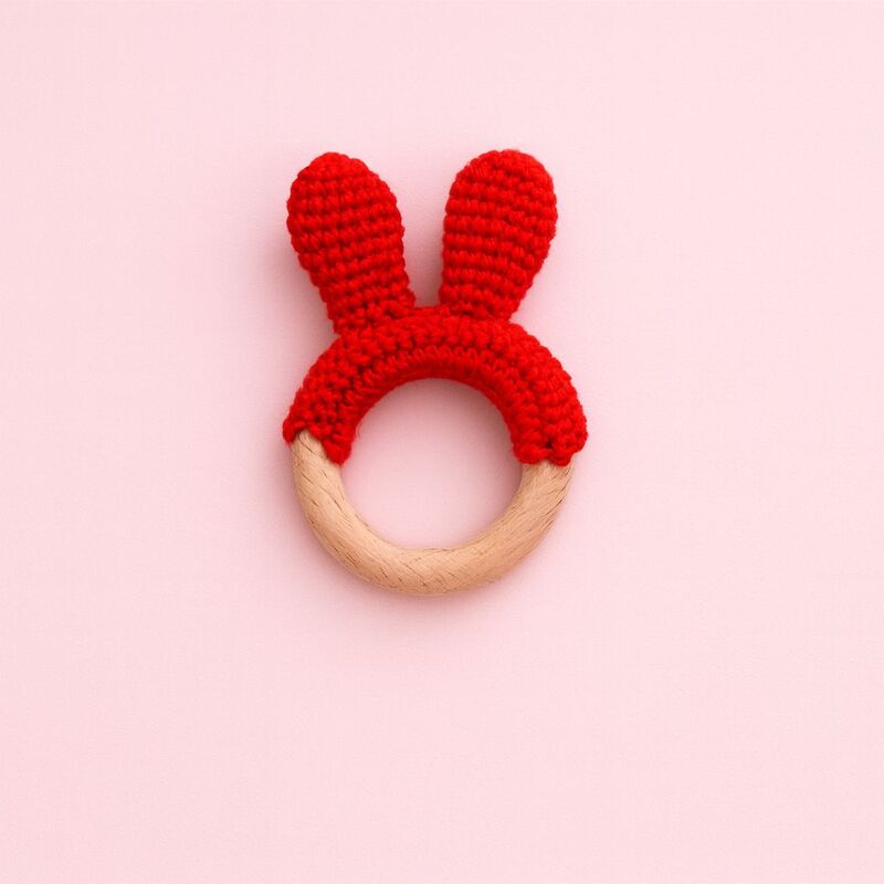 Red Bunny Wooden Baby Teether Red Bunny Wooden Baby Teether