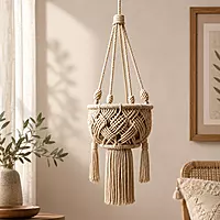 Natural Cotton Macrame Plant Hanger with Tassel Fringe
