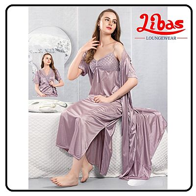 Plain Muted Blush Two Piece Fancy Nighty From Libas Loungewear - FCN198