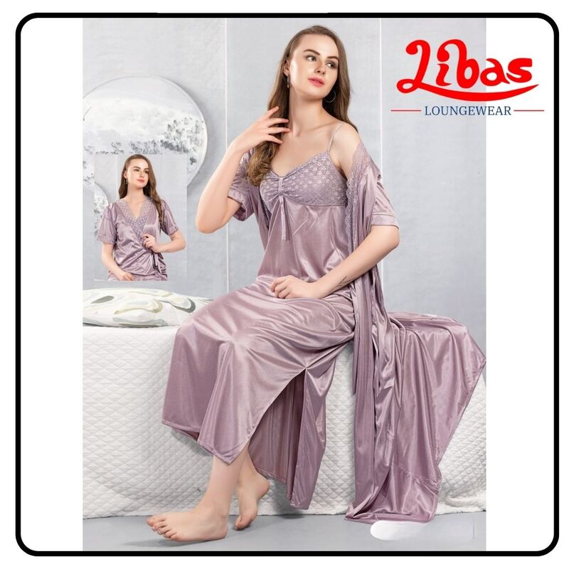 Plain Muted Blush Two Piece Fancy Nighty From Libas Loungewear - FCN198