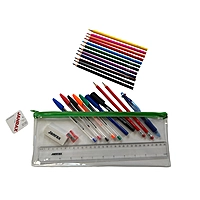 Stationery Filled Green Zip 13x5"" Pencil Case with Colouring Pencils