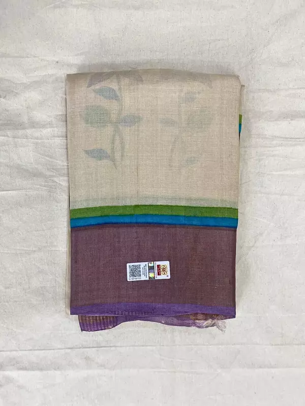 Tussar Silk Saree with Purple Border & Floral Design | Elegant Handloom Saree