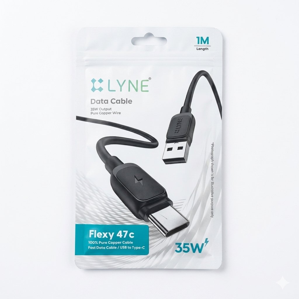Lyne Flexy 47c (USB to Type C Data Cable) | Startup-41 | Black