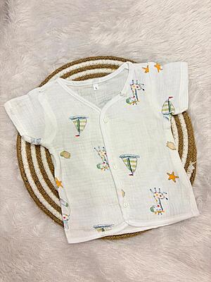 Premium Crinkled Muslin Cotton Jhabla (6-12Months) – With Sleeves