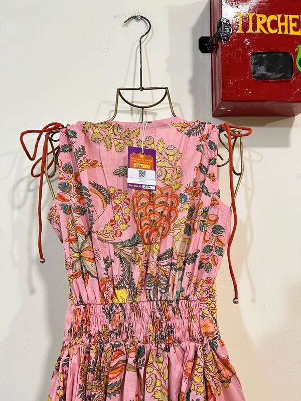 Leher's Sleeve-Less Fit & Flare Dress - Light Pink & Flowers